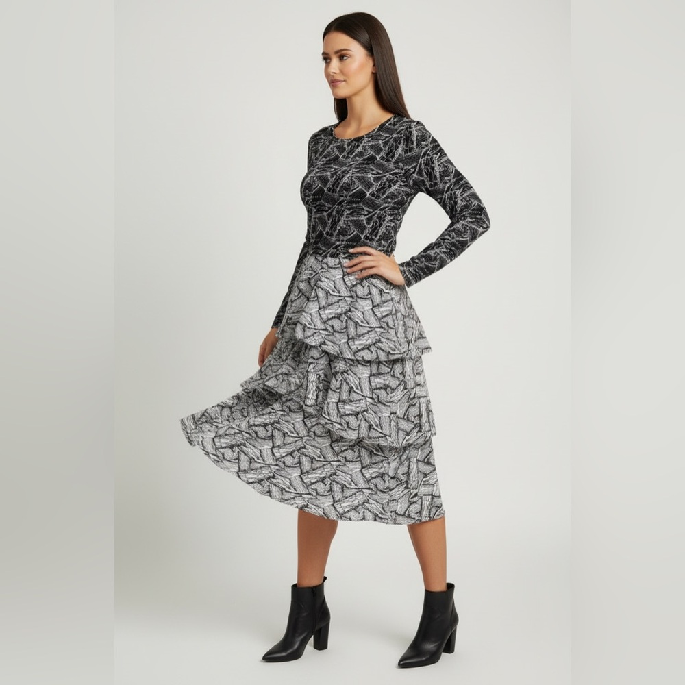 LuLaRoe Georgia • Tiered Midi Dress • Black and White Abstract Print • Vintage